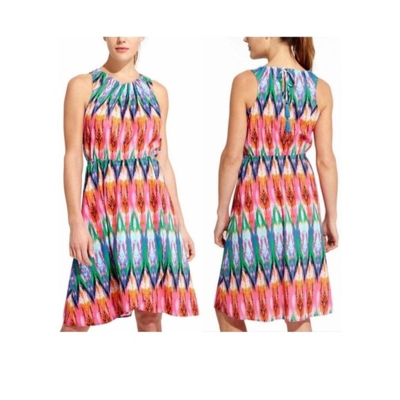Athleta Dresses & Skirts - Athleta Womens Dress Midi Ikat Print Sleeveless Tassel tie Back Colorful Summer